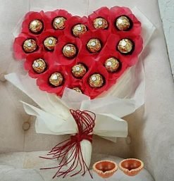 Diwali Diyas with Heart Bouquet