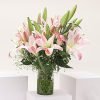 Pink Lilies And Pink Roses In Vase