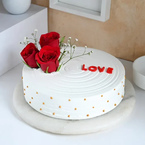 Fresh Roses On Pineapple Cake